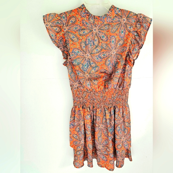 THML Orange Smocked Waist Mini Dress - Picture 1 of 4